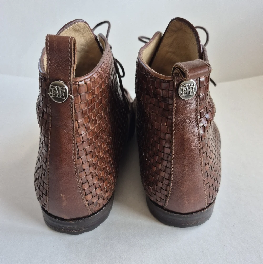 Susan Bennis Warren Edwards Shoes Brown Woven Leather Boot Italy VTG Size 9.5